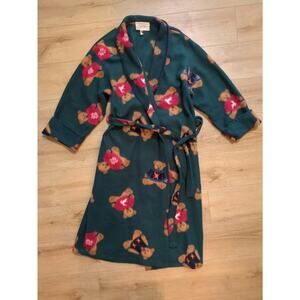 Vintage 90s Y2K Amanda Stewart County Teddy Bear Green Fleece Bathrobe